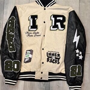 Cream and black Inner Racks varsity jacket men size xl